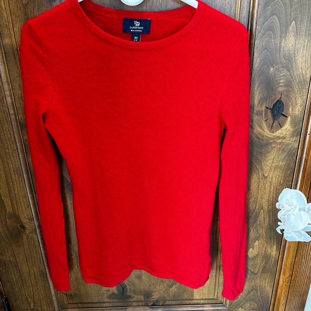 CASHMERE RED SWEATER XS  Lands' End Collection